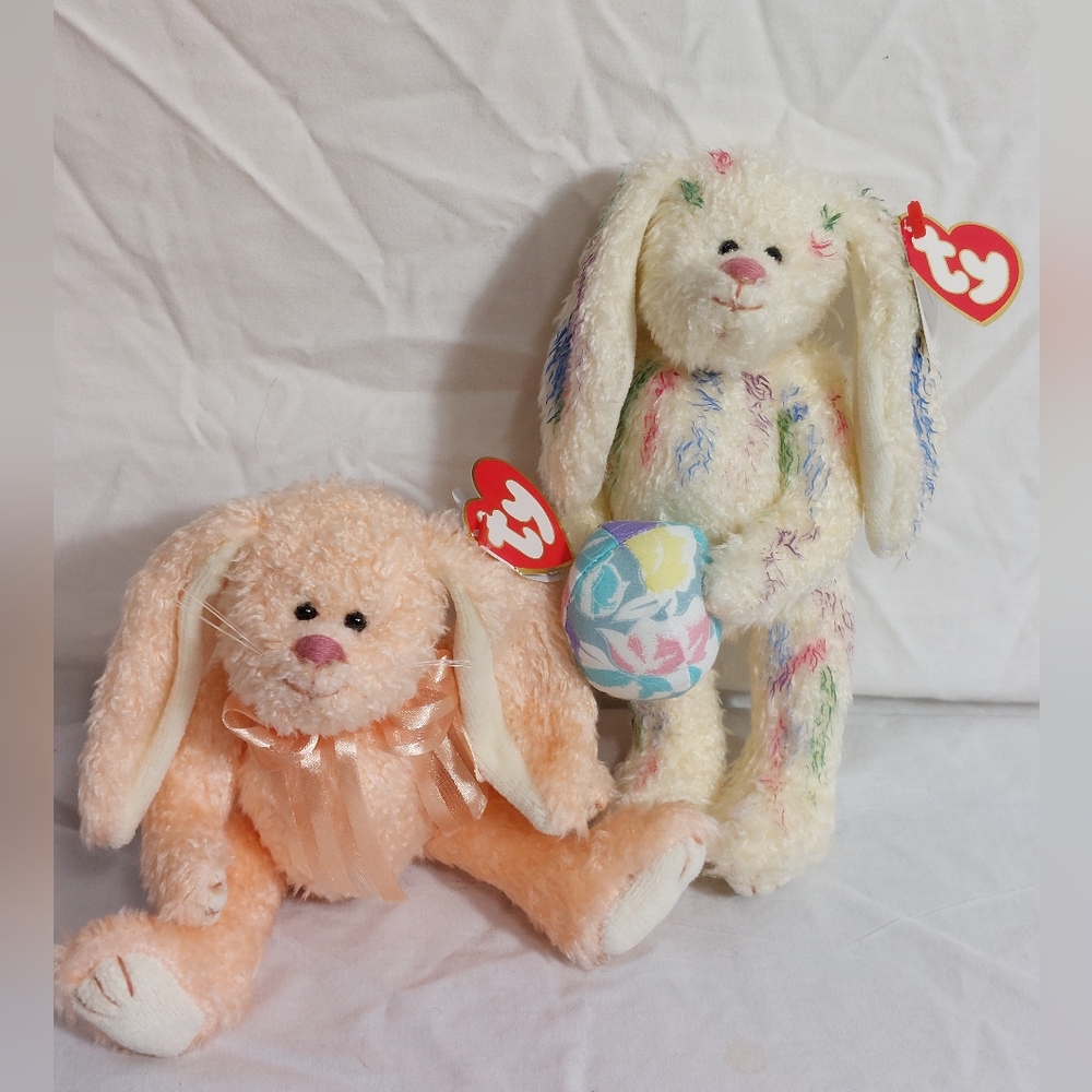 Lot of 2 Vtg 93 Retired TY Attic Treasures Bunny Rabbit Easter Articulated Plush